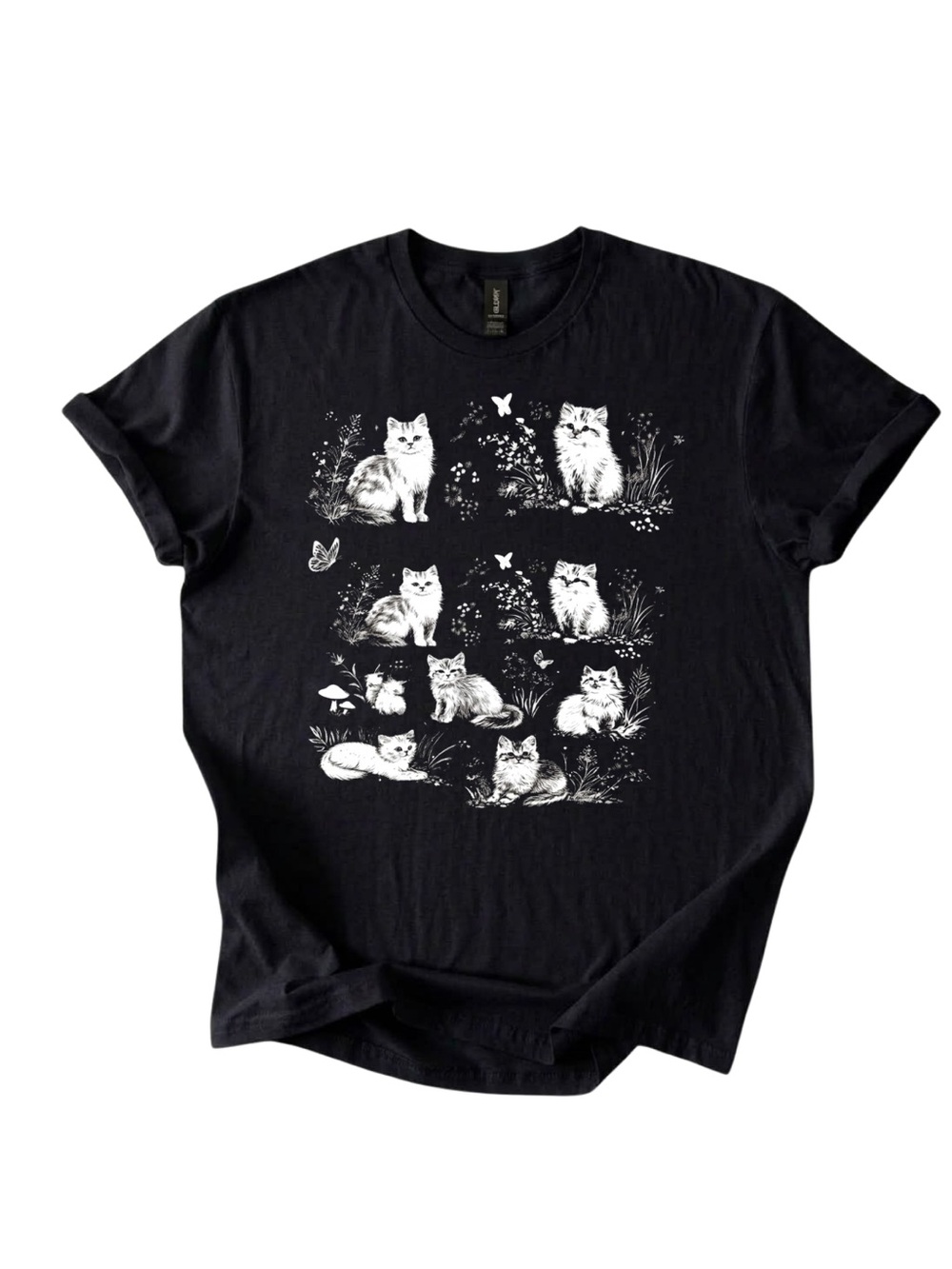 Gildan Black Cat Illustration T‑Shirt for Cat Lovers
